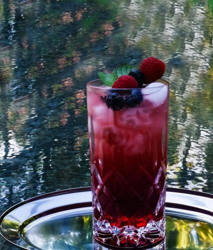 a drink with strawberries and blackberries on a table at Acron-Hotel Quedlinburg in Quedlinburg