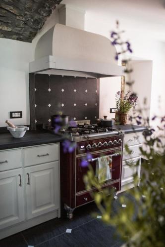 a kitchen with a stove top oven in a kitchen at Agriturismo La Terrazza in Velva