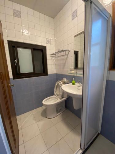 a bathroom with a toilet and a sink at Freedom B&B in Tainan