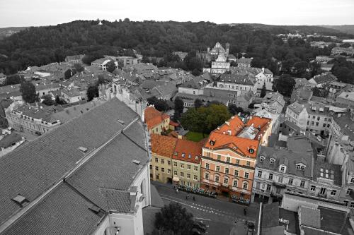 an overhead view of a city with buildings and trees at NARUTIS Hotel - Small Luxury Hotels of The World in Vilnius