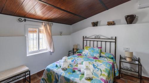 ein Schlafzimmer mit einem Bett und einem Fenster in der Unterkunft Casa La Limosna Setenil de las Bodegas by Ruralidays in Setenil de las Bodegas