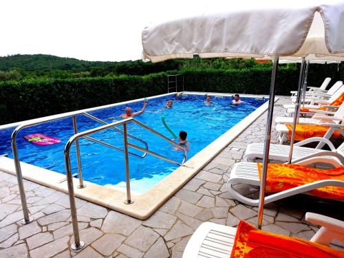 a group of people swimming in a swimming pool at Apartments Bakša in Kanfanar