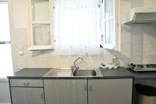 a kitchen with a sink and a window at Fabrika's Breeze in Vári