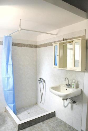 a bathroom with a shower and a sink at Fabrika's Breeze in Vari
