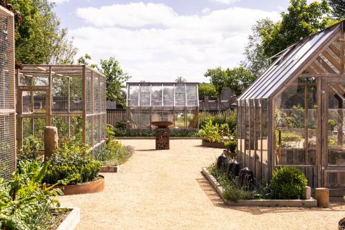 a greenhouse in a garden with plants at Magmell Townhouse in Wicklow