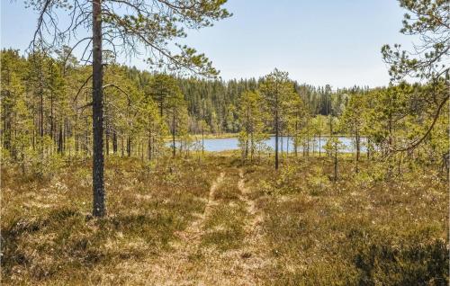 a letter k written in the grass near a lake at Cozy Home In Lesjöfors With Kitchen in Lesjöfors