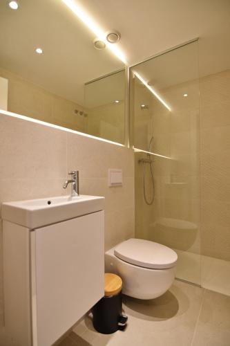 a bathroom with a toilet and a sink and a shower at LLUISALBERT in L'Escala