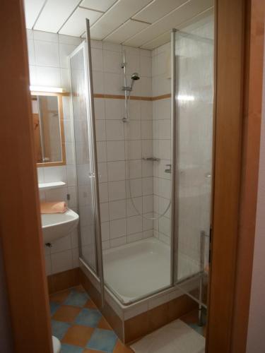 łazienka z prysznicem i umywalką w obiekcie Haus Alpenflora w mieście Werfenweng