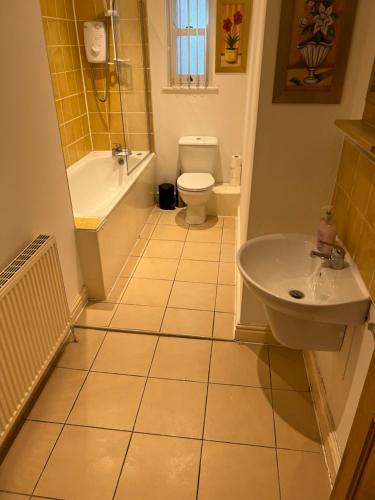リバプールにあるNo 4 AT SANDRINGHAM - LARGE 2 BED NEAR SEFTON PARKの洗面台とトイレ付きのバスルーム