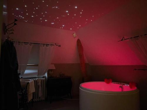 a room with a pink ceiling with stars on it at Maison d'hôtes & SPA La Vallée Des Rêves in Nods