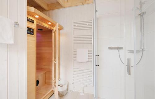ein Bad mit einer Dusche und einem WC in der Unterkunft Amazing Home In Ostseeresort Olpenitz With 2 Bedrooms, Wifi And Sauna in Olpenitz