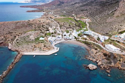 an aerial view of a small island in the ocean at Meraki Beachfront in Foinikion