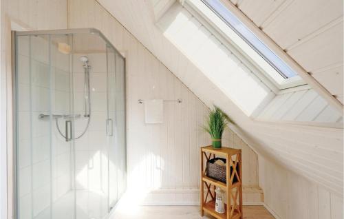 オルペニッツにあるAwesome Home In Ostseeresort Olpenitz With Kitchenの屋根裏のバスルーム(ガラス張りのシャワー付)