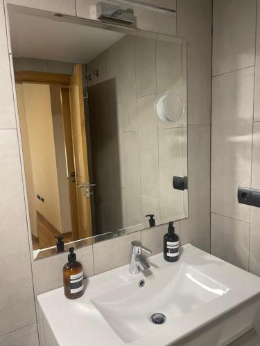 łazienka z umywalką i lustrem w obiekcie GES Homes w mieście Almería