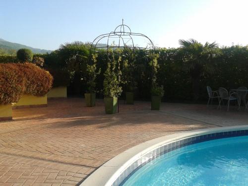 a swimming pool next to a patio with plants at L'Isola Di Aurora in Martirano