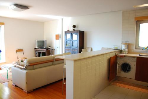 uma sala de estar com um sofá e uma máquina de lavar roupa em AH Leiria apartment em Leiria