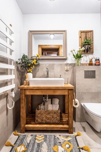 a bathroom with a sink and a toilet at Górska Antresola in Zakopane