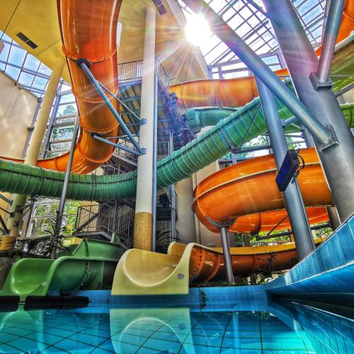 a water park with a bunch of slides at Hunguest Hotel Gyula in Gyula