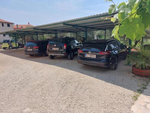 three cars are parked in a parking lot at Apartments Bakša in Kanfanar