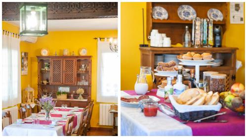 two pictures of a table with food on it at Los Laureles Casa Rural in Urda