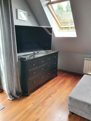 Televízia a/alebo spoločenská miestnosť v ubytovaní Apartament STUDIO i Apartament ZADOMEK Spytkowice koło ZATORA