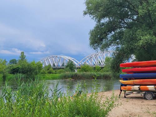 a pile of surfboards sitting on the side of a river at KLIF 2 Warka in Warka