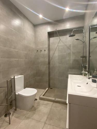 a bathroom with a shower and a toilet and a sink at Lisboa Central Apartment in Lisbon