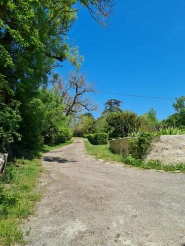 a dirt road with trees on either side at La Bohème in Condom
