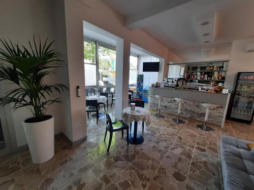 a living room with a potted plant and a table at Hotel Barbiani in Riccione