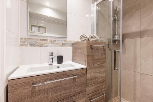 bagno con lavandino e doccia di Superbe appartement en plein centre du vieil Antibes a Antibes