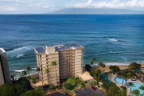 an aerial view of a hotel and the ocean at Maui Kai 908 Oceanfront 1 Bedroom condo in Kahana