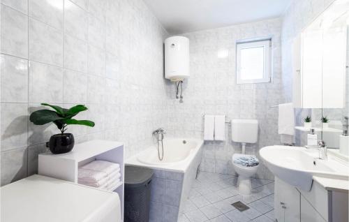 uma casa de banho branca com um lavatório e um WC em Gorgeous Home In Dugopolje With Kitchen em Kapela