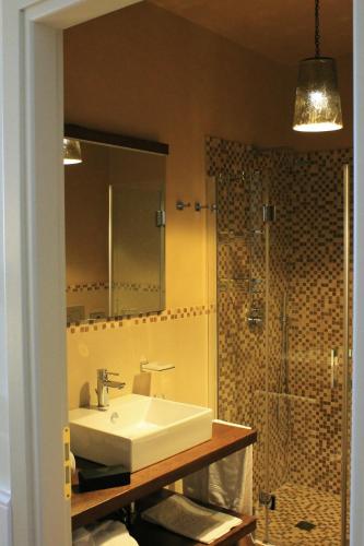 a bathroom with a white sink and a shower at San Giovanni Relais in San Giovanni in Marignano