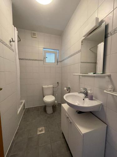 bagno bianco con servizi igienici e lavandino di Apartment Frina II, Island Hvar a Jelsa (Gelsa)