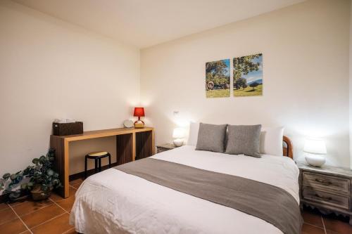 a bedroom with a large bed and a desk at 好室包棟民宿 in Taitung City