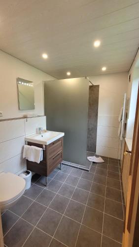 a bathroom with a sink and a toilet at Haus Garni Luggi Leitner in Mittelberg