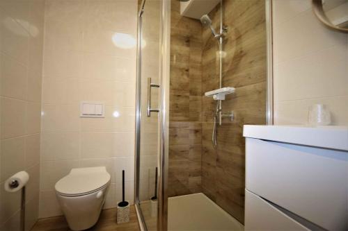 a bathroom with a shower with a toilet and a sink at Apartment in Klimno/Insel Krk 12467 in Klimno