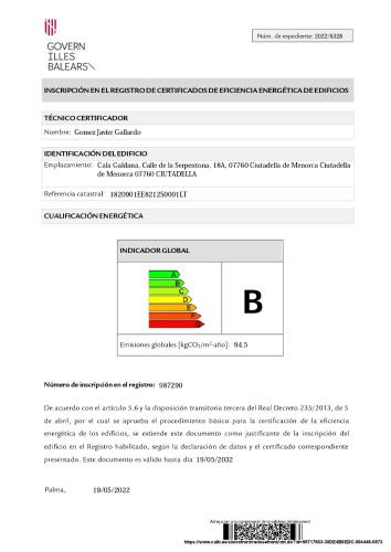 Certificato, attestato, insegna o altro documento esposto da Ilunion Menorca