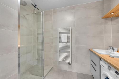 une salle de bain avec douche et lavabo dans l'établissement Le Prieuré, à Toulouse