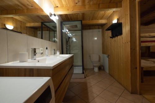 ein Bad mit einem Waschbecken und einem WC in der Unterkunft Ferme de Faustine 2 - piscine in Saint-Gervais-les-Bains