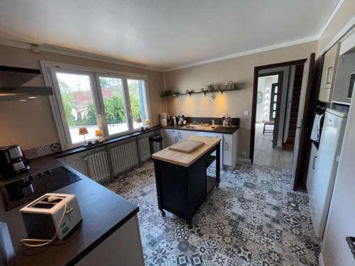a kitchen with a sink and a refrigerator at Gîtes Chez Charles in Cramant