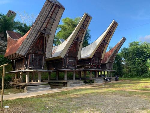 ein großes Holzhaus auf einem Feld in der Unterkunft Authentique Homestay in Rantepao