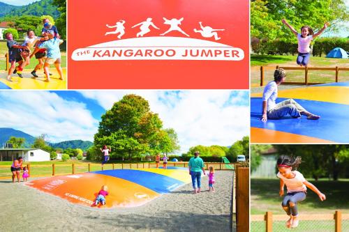 a collage of photos of children playing on a playground at Parklands Marina Holiday Park in Picton