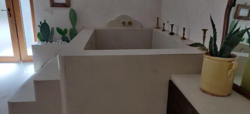 uma casa de banho com um lavatório e um vaso de plantas em MAREULIVI em Ostuni