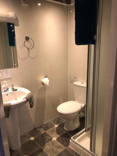 un baño con inodoro y lavabo en Springfield Hotel, en Blackpool