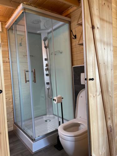 Et badeværelse på Cabin De Duinweg: direct aan duin en bos