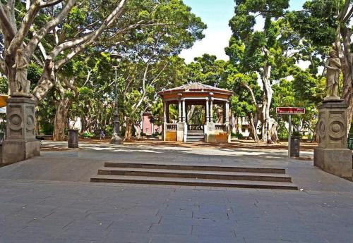 un parque con cenador en un parque con árboles en EN EL CASCO HISTORICO De SANTA CRUZ, en Santa Cruz de Tenerife