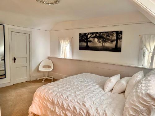 a bedroom with a white bed and a window at Across The INN Entire 3 bedr Colonial House with lovely porch & extremely fast Wi-Fi in Washington, Virginia