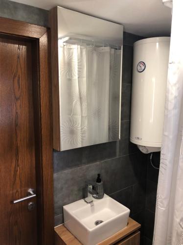 a bathroom with a sink and a mirror at Vila Luka i Ana - Apartman Luka in Zaovine