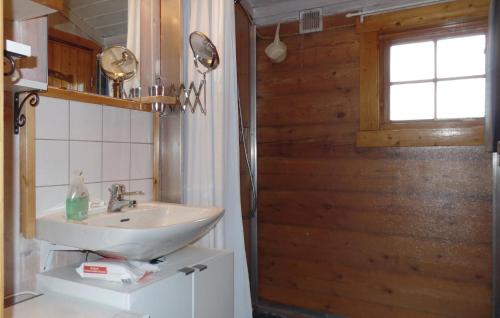 a bathroom with a sink and a wooden door at Amazing Home In Ljrdalen With 3 Bedrooms And Sauna in Ljørdal